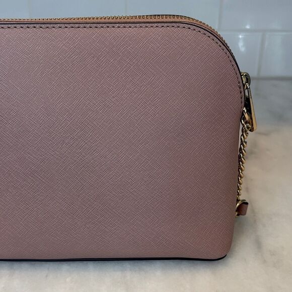 Michael Kors Crossbody Bag Purse Handbag Saffiano Leather Domed Chain-link Pink - Picture 6 of 16